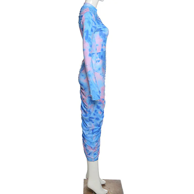 Autumn Print Long Sleeve Bodycon Dress for Women