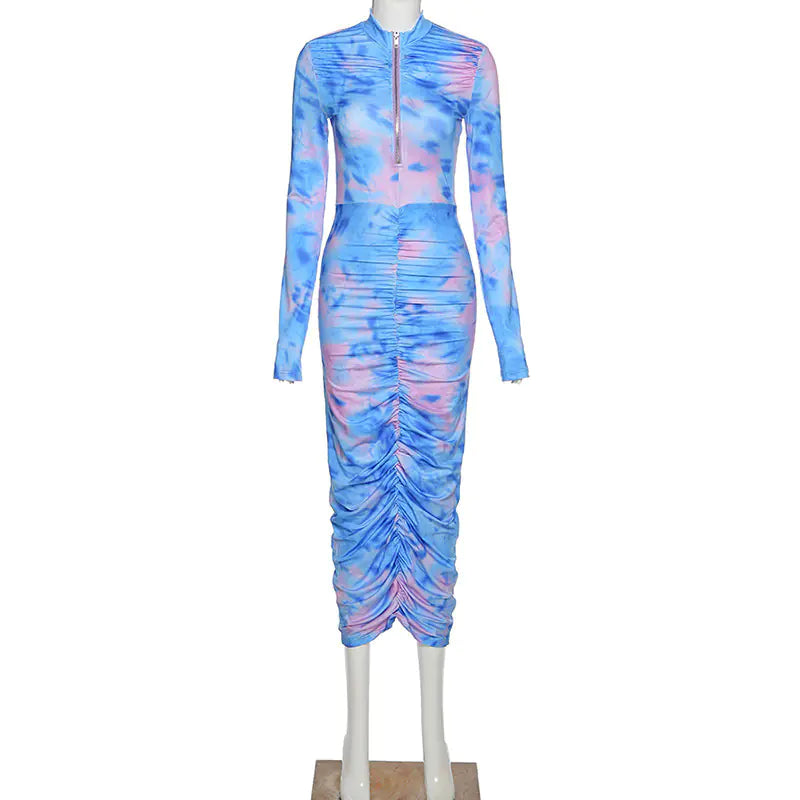 Autumn Print Long Sleeve Bodycon Dress for Women